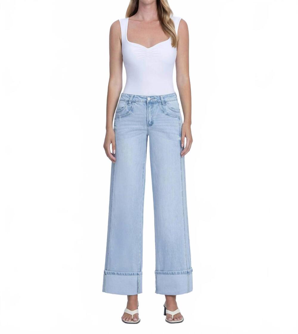 NEW VERVET BY FLYING MONKEY kris super high rise cuffed baggy wide jeans in stre